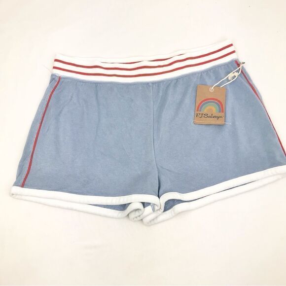 PJ Salvage Light Blue Terry Lounge Shorts with Red White Track Stripe NEW - Picture 1 of 10
